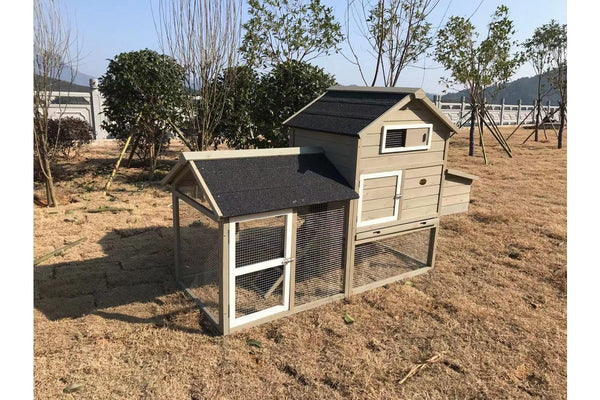 Solid Wood Large Outdoor Chicken House - Natural Grey & Black