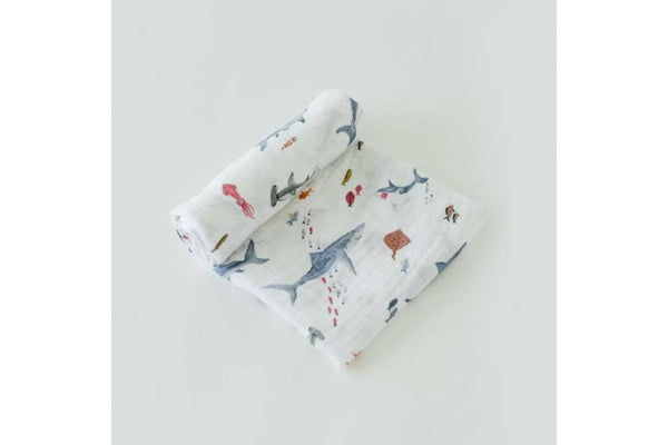 Little Unicorn: Single Cotton Muslin Swaddle - Shark