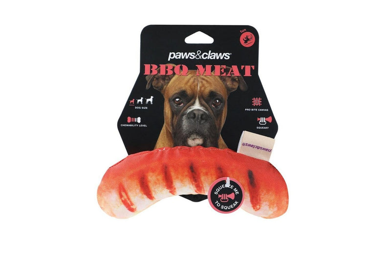 3x Paws & Claws Feed Me BBQ Sausage Oxford Pet Dog Play Toy w Squeaker 20x5cm