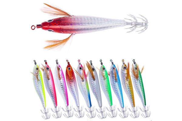 10 Piece Luminous Wooden Shrimp Bait Set With Squid Hook 10.3cm 9.4g