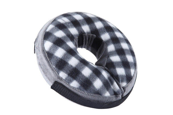 Inflatable Pet Recovery Collar Adjustable Pet Elizabeth Protective Collar for Dogs and Cats L Size-White Grid