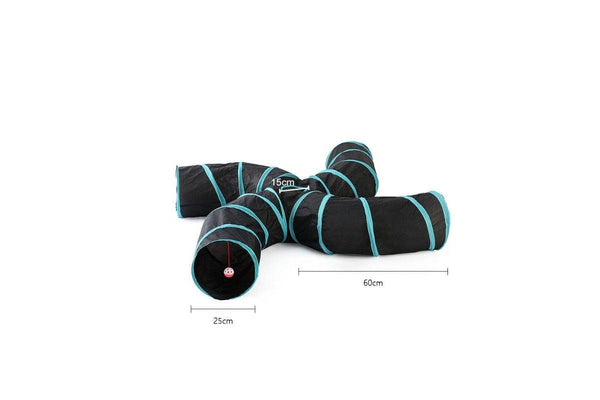 Foldable Pet Cat Exercise 4-Way Tunnel Play Toy - One Size