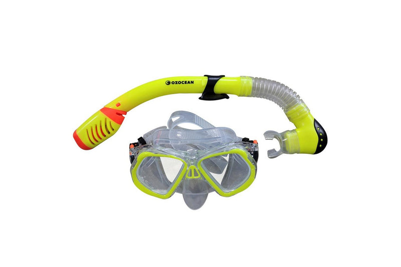 2pc Oz Ocean Ningaloo Kids Adjustable Swimming Goggles Mask & Snorkel Set Yellow