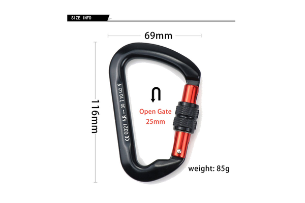 30Kn D Shaped Carabiner Lock Heavy Duty Aluminum Alloy Clips For Hammocks Camping Hiking Backpacking - Standard