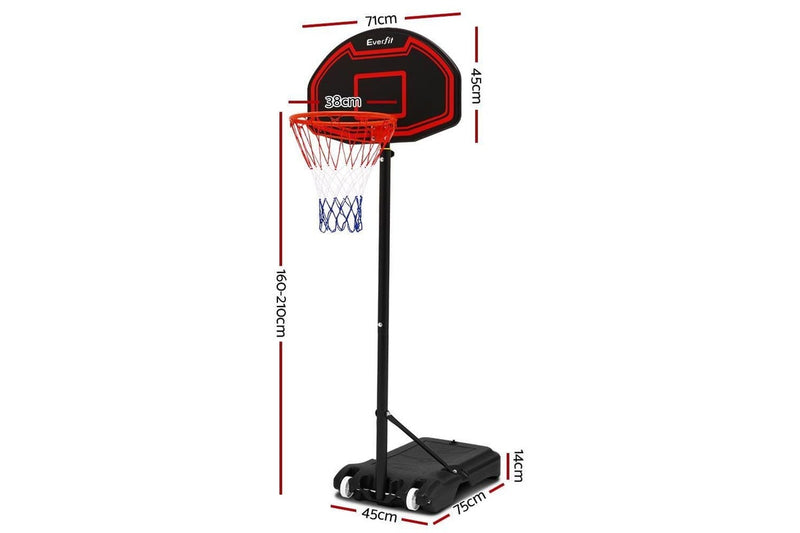 Everfit 2.1m Adjustable Portable Basketball Stand Hoop System Rim Black