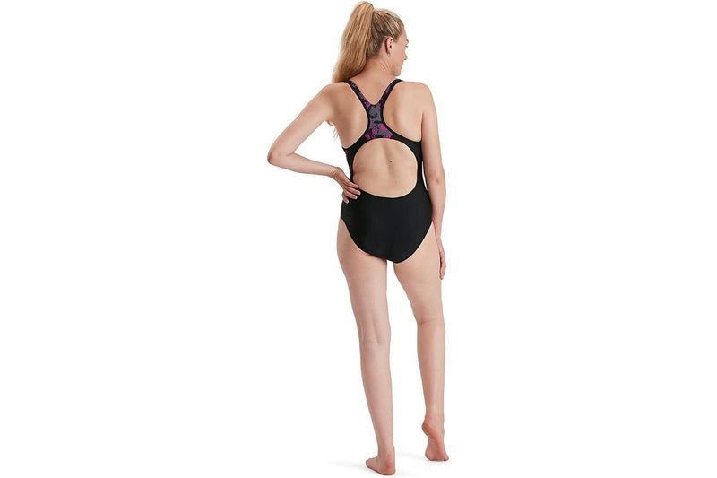 Speedo Womens/Ladies Endurance Laneback One Piece Swimsuit (Black/Pink/Charcoal) (10 UK)