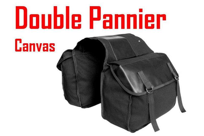 BLACK Canvas Bike Rear Bag Double Pannier Frame Bicycle Back Seat Storage