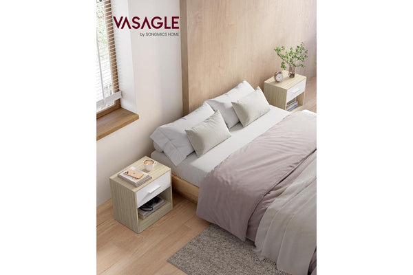 VASAGLE Bedside Table Set of 2 - Natural Beige/White