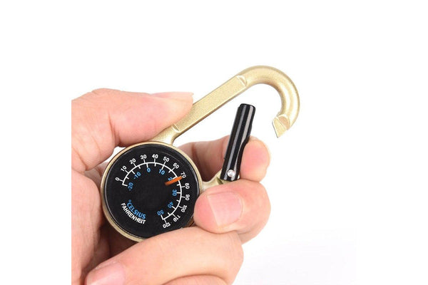 2Pcs Multifunctional Hiking Metal Carabiner Mini Compass Thermometer Keychain Outdoor Camping Survival Tools - Standard