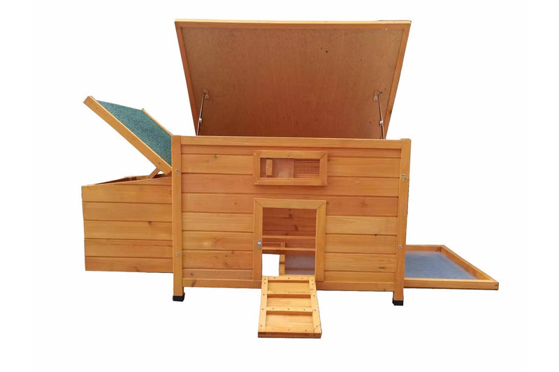 Solid Wood Chicken House with Nesting Box & Pull Out Tray- Natural Wood