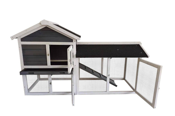 Solid Wood Chicken Coop & Rabbit Hutch - Light Grey & White