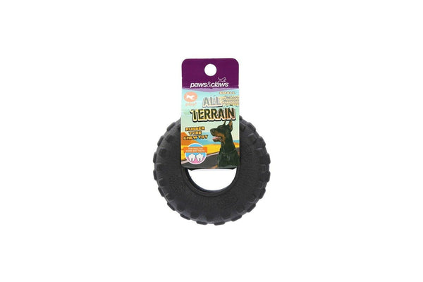 3x Paws & Claws All Terrain 9cm Rubber Tyre Dog Toy Pet Small Chew Teething BLK