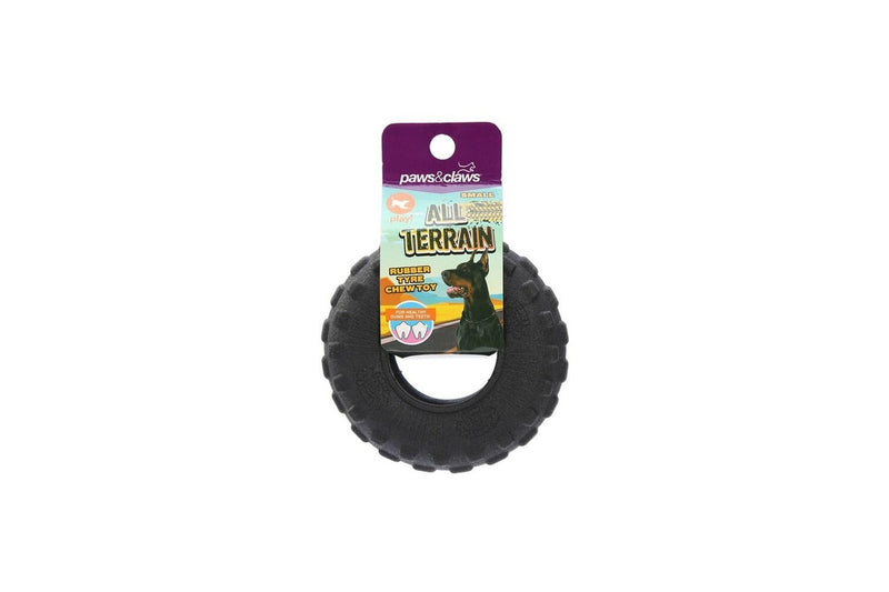 3x Paws & Claws All Terrain 9cm Rubber Tyre Dog Toy Pet Small Chew Teething BLK