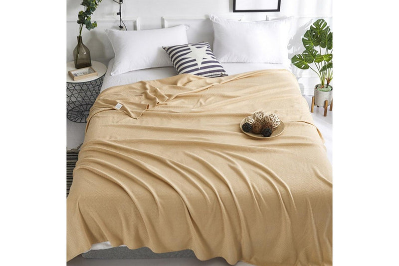 Breathable Summer Blanket Waffle Throw Blanket Air Conditioning Blanket Camel