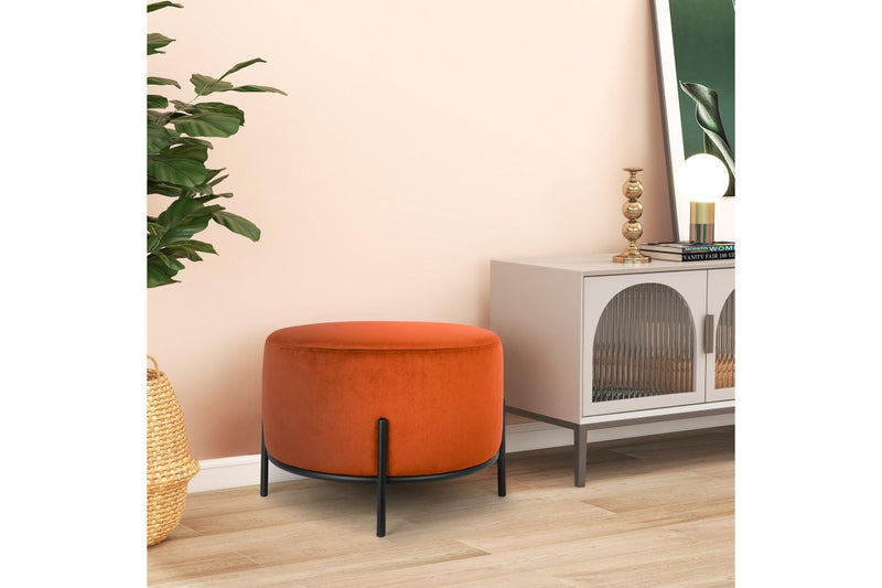 Fraser Country Velvet Round Ottoman - Terracotta