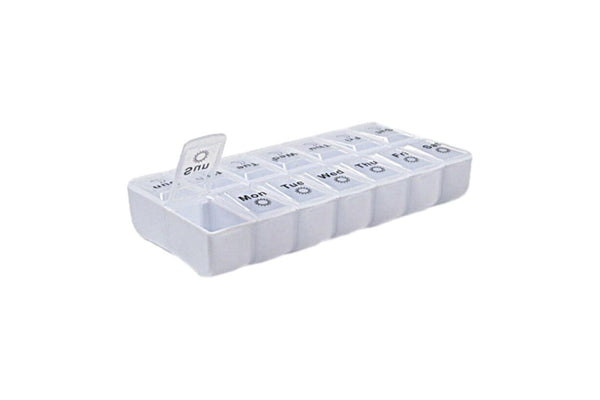 Pill Box Organiser 7-Day Weekly for AM PM Day Night Pill Case with 14 Compartments White