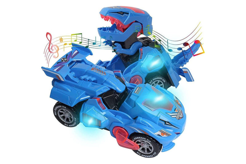 Vibe Geeks 2 In 1 Automatic Transforming Dinosaur Toy Car With Led Light And Music- Battery Operated