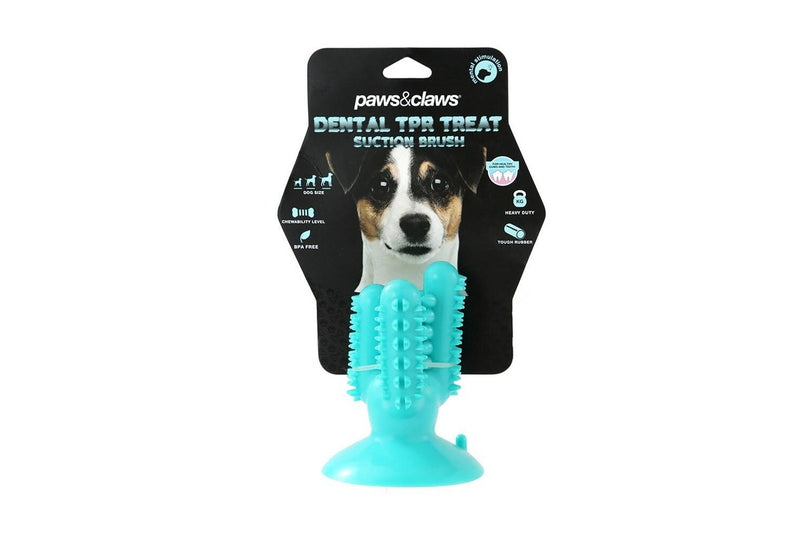 2x Paws & Claws 13cm Cactus Suction Brush Dental Treat Pet Dog Rubber Toy Teal