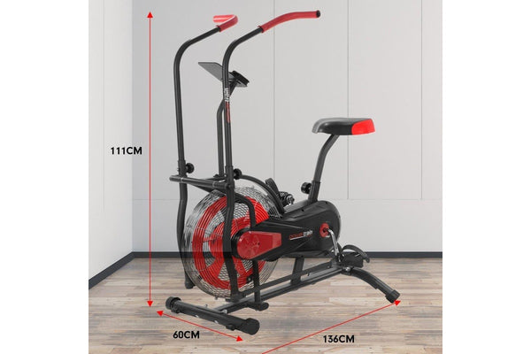 Powertrain Air Resistance Fan Exercise Bike For Cardio - Red