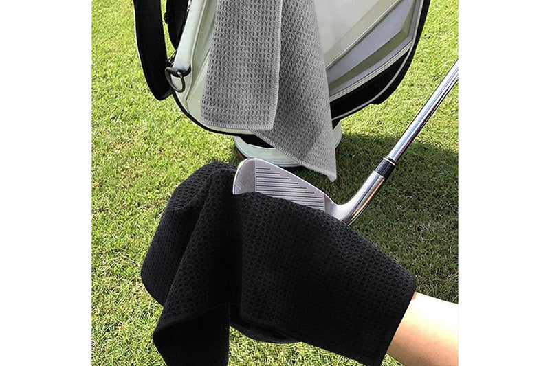 HYPERANGER 3 Pack Microfiber Golf Towels with Clip - Black