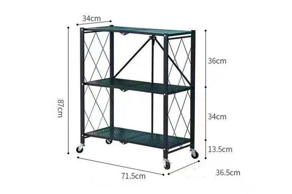 3-Tier Foldable Metal Rack Storage Shelving Unit with Wheels