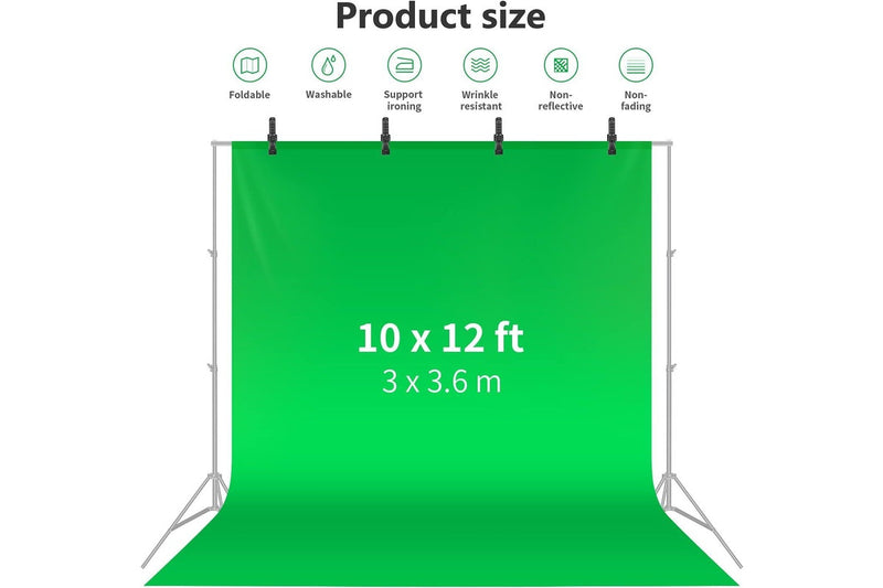 Green Chromakey Backdrop Screen 10x12ft 3x3.6m Photo Video Studio 4 Clamps Portraits Product Shooting