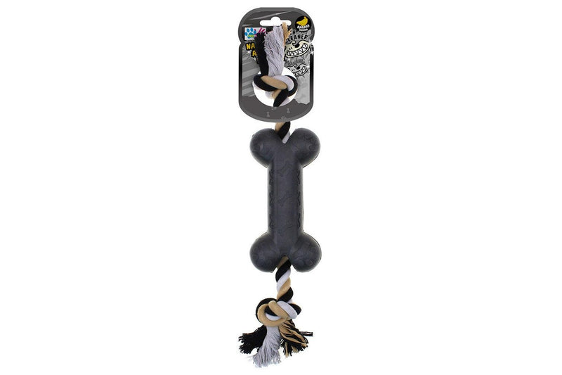 Paw Play 37cm Rubber Rope Banana Scented Bone Pet Dog Cat Play Chew Toy Black