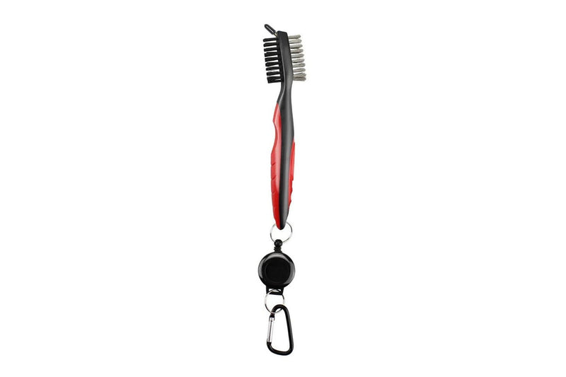 Double Sided Golf Cleaning Brush Club Brush and Groove Brush with Retractable Reel Red