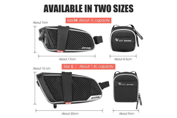 1l 1.8l Waterproof Reflective Bicycle Saddle Bag