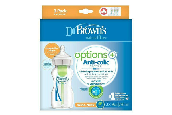 Dr Brown's Natural Flow Options+ Wide Neck Bottle 270ml - 3 Pack