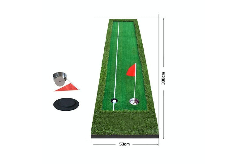 Golf Double Colour Putting Mat Push Rod Trainer - Size 50X300Cm Green