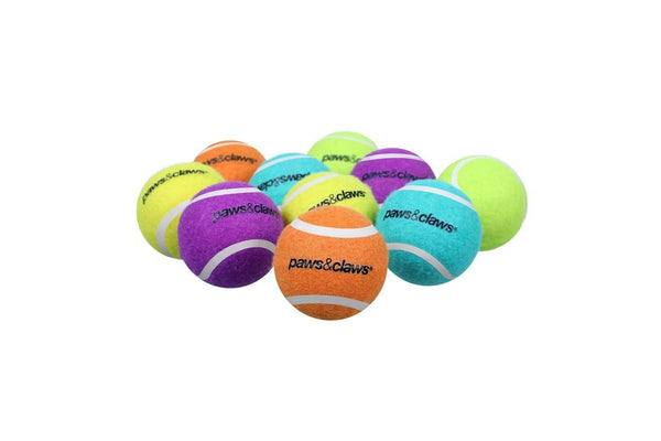 24PK Paws & Claws Pet Dog Toy 6cm Tennis Balls 2-Tone Solid Interactive Assort