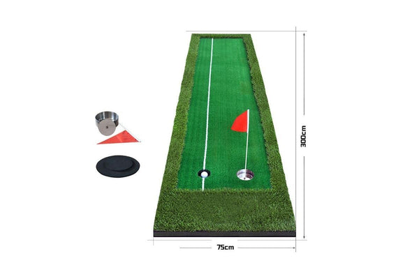 Golf Double Colour Putting Mat Push Rod Trainer - Size 75X300Cm Green