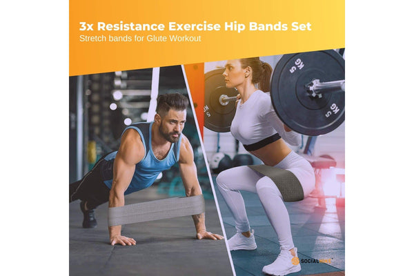 3x Resistance Exercise Hip Bands Set - Stretch Glute Booty Workout Power Loops