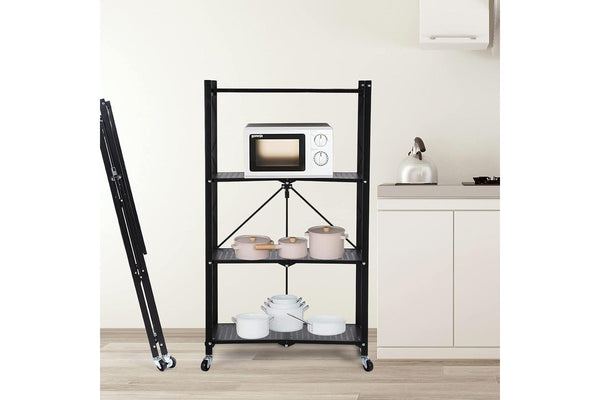 4 Tier Foldable Metal Rack Storage Shelving Unit with Wheels