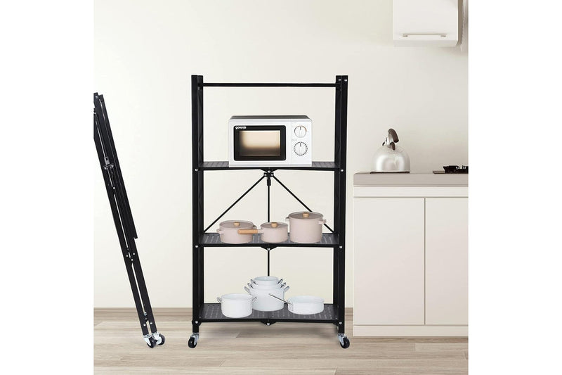 4 Tier Foldable Metal Rack Storage Shelving Unit with Wheels