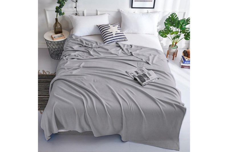 Breathable Summer Blanket Waffle Throw Blanket Air Conditioning Blanket Grey