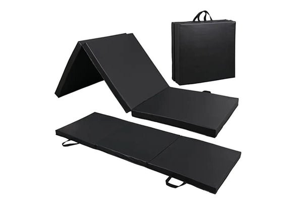 Tri-Fold Folding Thick Exercise Mat with Carrying Handles - Black