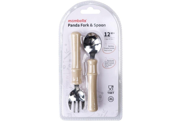 Mombella: Panda Fork & Spoon - Light Brown