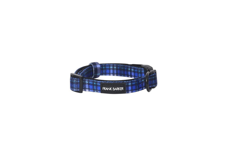 Frank Barker Adjustable 25-40cm Plaid Pet Dog Collar Neck Strap S w Clasp Blue