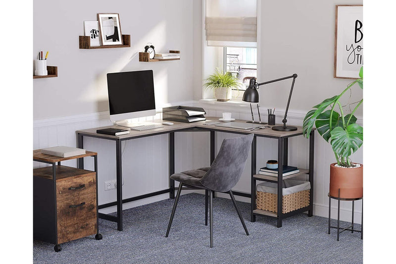 Vasagle L-Shaped Computer Desk with Shelves - Greige+Black