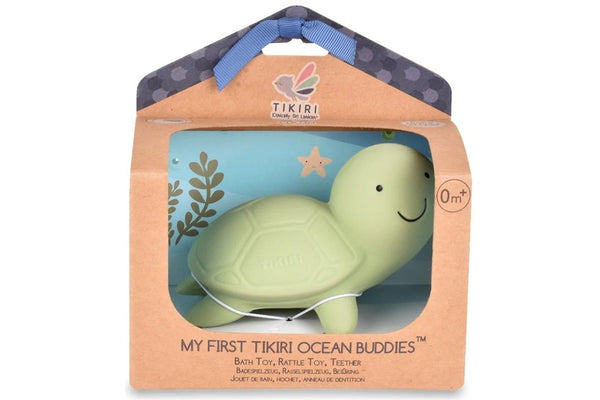 Tikiri: Ocean Buddies Teether and Rattle Toy - Turtle (Gift Boxed)