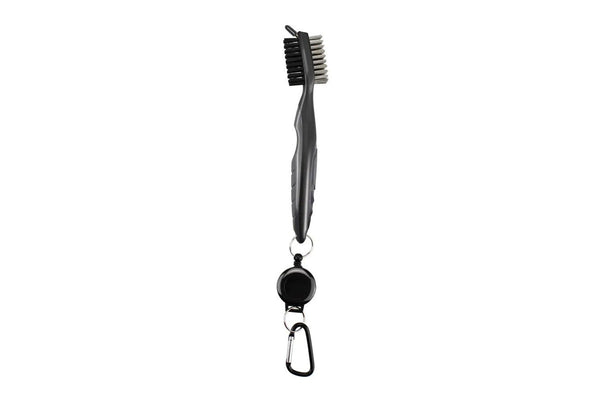 Double Sided Golf Cleaning Brush Club Brush and Groove Brush with Retractable Reel Gray