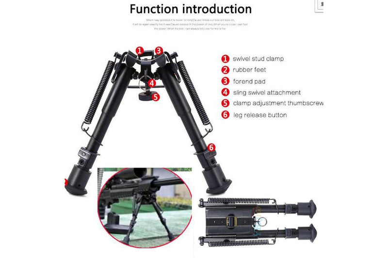 Sniper Hunting Rifle Bipod Sling Swivel Mount Adjustable Legs 15 to 23cm Height