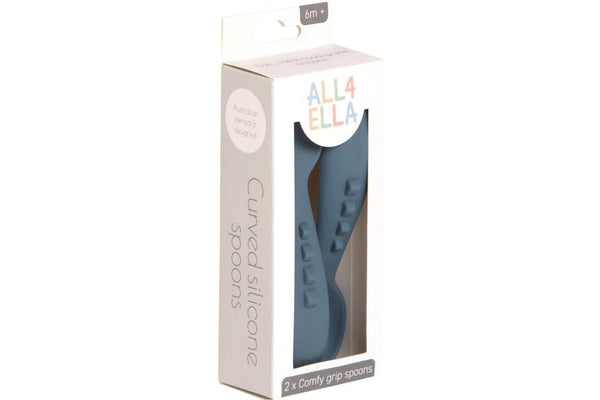 All4Ella: Comfy Grip Silicone Spoons - Slate Blue (2 Pack)