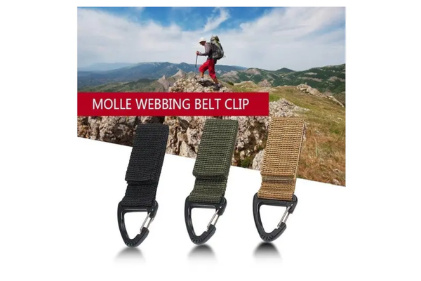 Multifunctional Molle Webbing Belt Clip Carabiner Buckle Backpack Chain Hook Dark Green - Standard