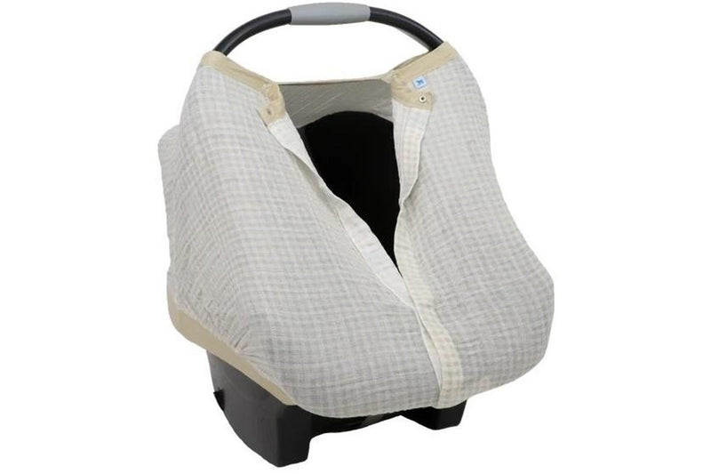 Little Unicorn: Muslin Car Seat Canopy V2 - Tan Gingham