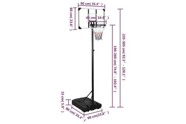 Basketball Stand Transparent 235-305 Cm Polycarbonate Ktlpa