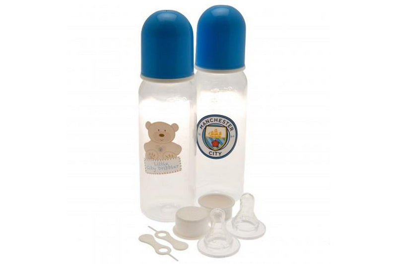 Manchester City FC Baby Feeding Bottles (Pack of 2) (Blue) (One Size)