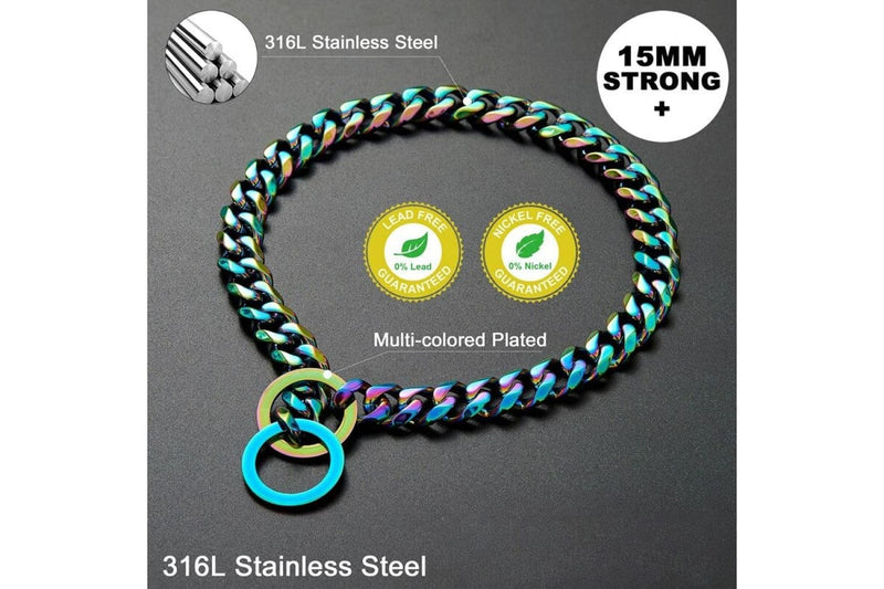 15mm Strong Heavy Duty Thick Wide Stainless Steel Multicolour Dog Chain Collar